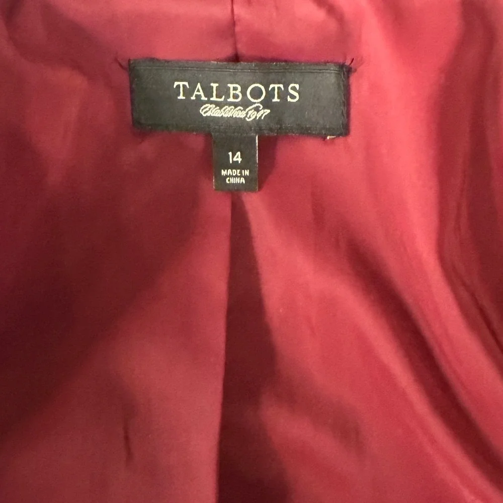 Talbots Womens Burgundy Red Velvet Double Breasted Blazer Jacket Size 14 - Picture 7 of 8